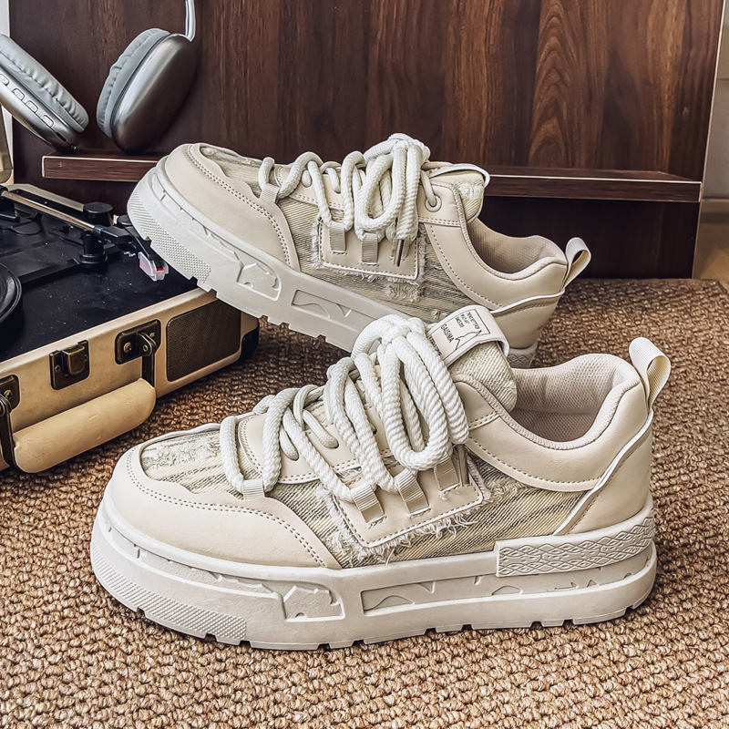 Chinese Trendy Men's Shoes 2025 New Niche Original Height-Increasing Thick-Soled Sports Canvas Shoes for Teenagers Versatile Casual Sneakers