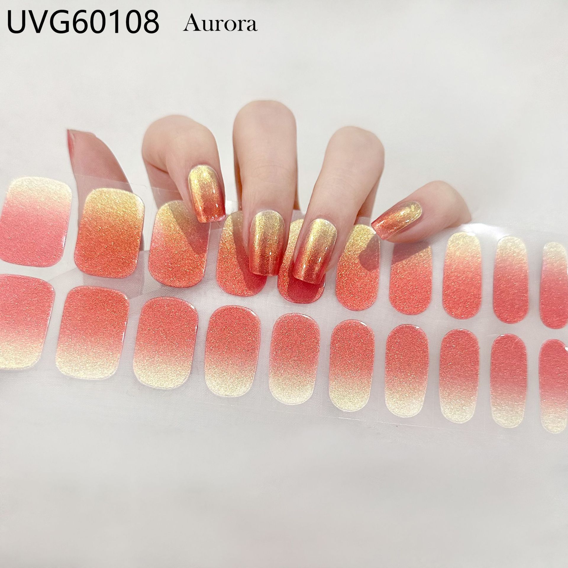 Pegatinas de uñas de gel UV transparentes efecto hielo, semicuradas, con lámina dorada, fototerapia, efecto película de aceite