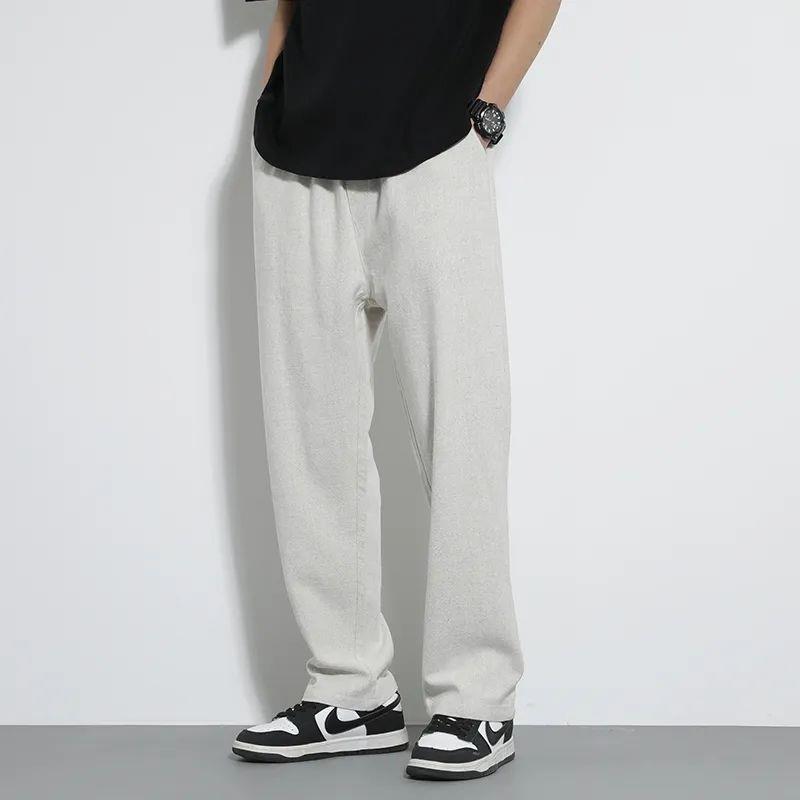 Pantalones casuales pantalones de lino finos de verano para hombres pantalones de trapeador rectos drapeados pantalones de lino de algodón suelto de tendencia de estilo chino