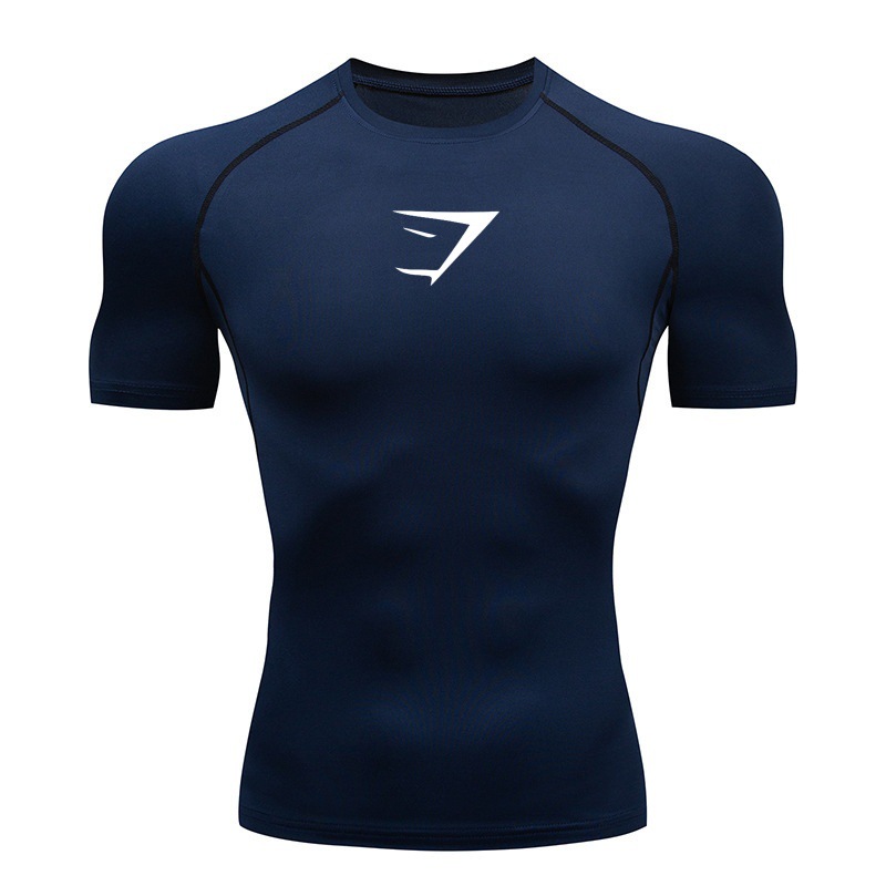 Navy blue white label + short sleeves