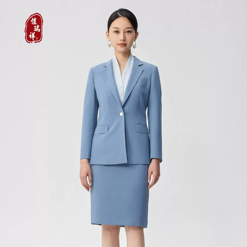 轻奢通勤米色女职业西装裤套装雪纺衬衫白领职场一步裙套装定制