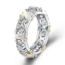 欧美跨境直播首饰镀金交叉分色镶嵌锆石戒指时尚豪华潮流个性钻戒