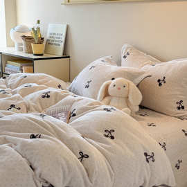 加厚牛奶绒床盖加绒保暖夹棉双面毛绒被套冬季牛奶绒床盖四件套