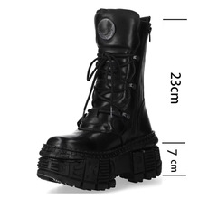 朋克摇滚rock马丁靴男机车蛇纹增高坦克潮中筒日子扣增高牛仔靴女