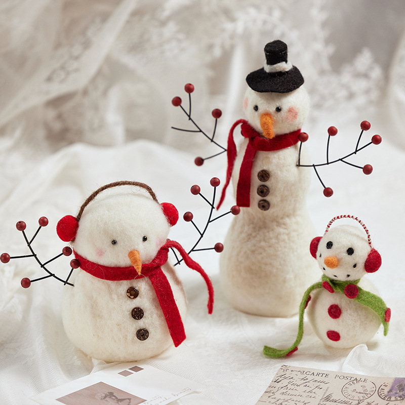 Adornos de fieltro de lana de Navidad acabados, muñeco de nieve anciano, muñeca, alce, decoraciones de Navidad para escritorio, regalos de Navidad