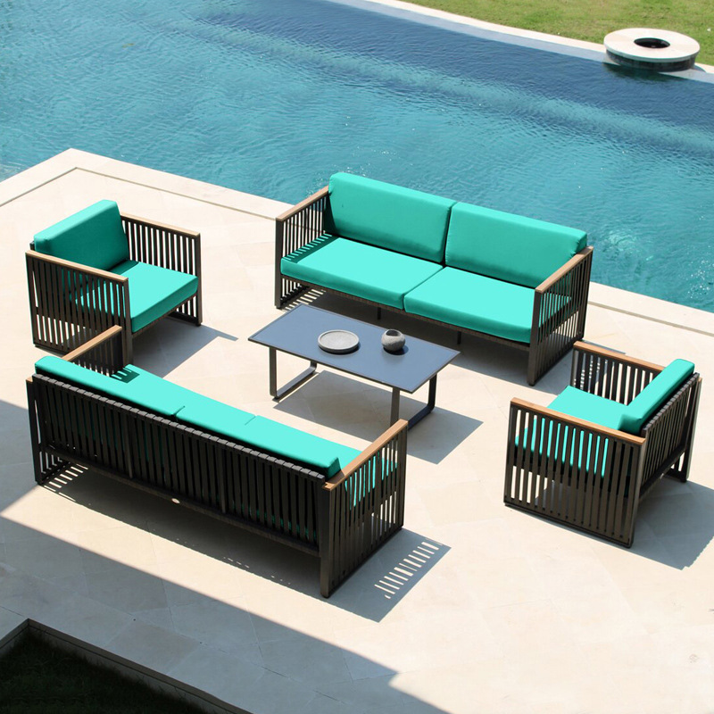 Sofá al aire libre Patio al aire libre Balcón al aire libre Aleación de aluminio Cuerda de teca Tejida Ocio Silla de ratán Muebles de jardín