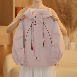 女童休闲冲锋衣外套春秋2025新款秋冬连帽夹克衫防风拉链衫学生潮