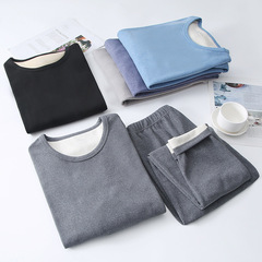 Warm insulation innerwear set for men with plush thickened lining, autumn t-shirt and trousers, cold-proof and heat-generating, youth winter wholesale