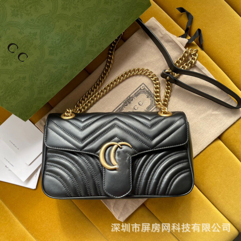 New Gucci Marmont Series Wave Pattern Heart Chain Shoulder Crossbody Bag for Women, Export