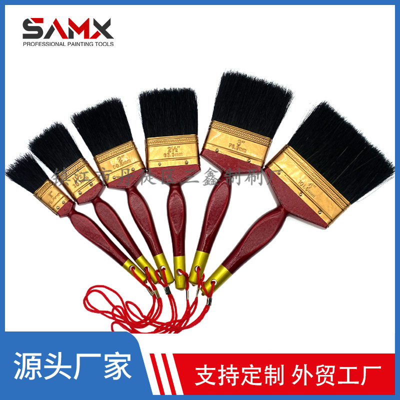 工厂供应泰国市场油漆刷 黑色水煮纯猪鬃油漆刷  红色油漆柄毛刷