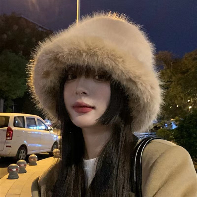 Zachte pluche bucket hat winter vissershoed voor dames_voghion.com