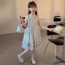 女童夏季薄连衣裙2026新款洋气儿童网纱公主裙花边背心裙子