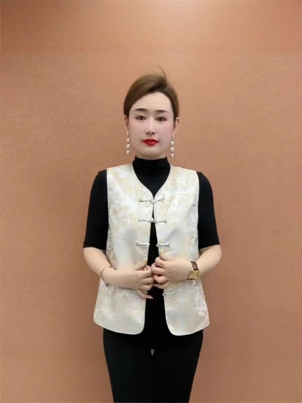 中式国风气质马甲时尚复古提花坎肩背心盘扣女装新款妈妈无袖上衣|undefined