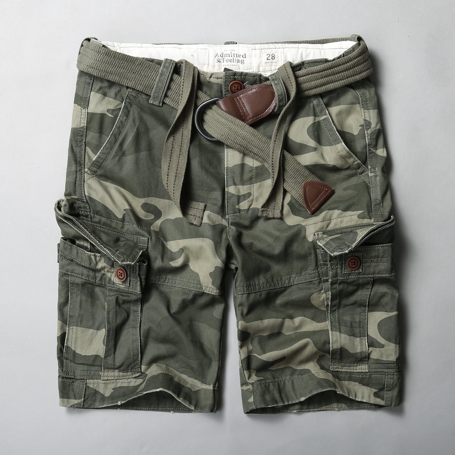 Pantaloncini cargo da uomo Ami Khaki Summer Cotton Camouflage, pantaloni casual taglie forti_voghion.com