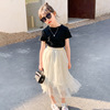 Set, summer clothing, short sleeve T-shirt for leisure, cute children's skirt, 2023, western style