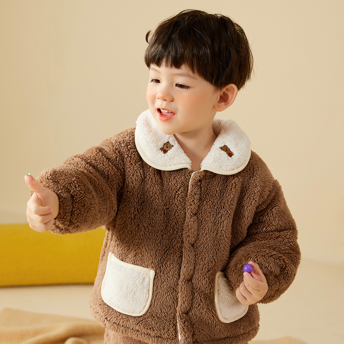 [Estilo de invierno profundo] bebé acolchado engrosado ropa para el hogar traje de invierno para niños pijamas de dos piezas para Niñas Ropa para niños moda