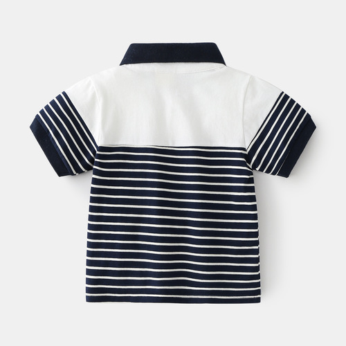 Supply Summer Medium and Small Boys' Cotton Casual Striped Short Sleeve Soft Moisture-Wicking Trendy Short Sleeve
