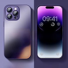 適用IPHONE15PROMAX手機殼自帶鏡頭膜磨砂玻璃殼蘋果14全包保護套