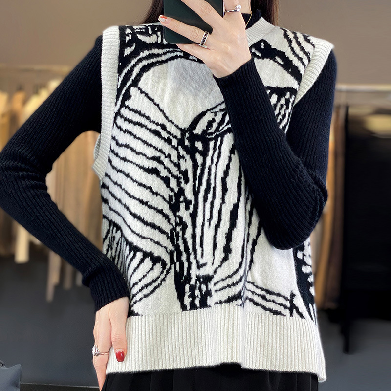 Otoño e Invierno nuevo retro Chaleco de punto jacquard chaleco desgaste exterior de las mujeres chaleco diseño corto sin mangas suéter superior image 6