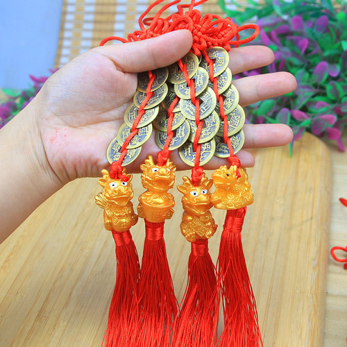 Chinese style 2024 New Year decoration zodiac dragon golden dragon Chinese knot pendant crafts real copper five emperors money pendant