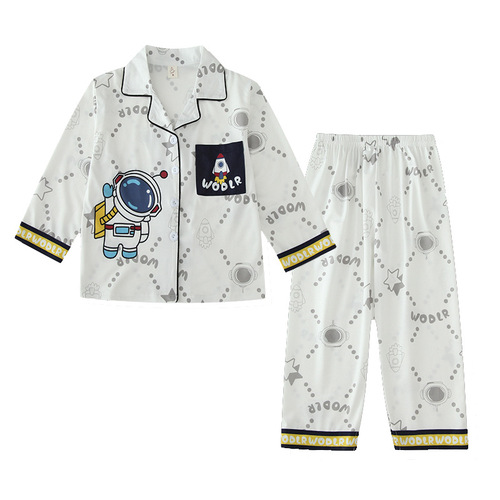 Children's pajamas spring and autumn long-sleeved boys' pajamas cartoon cute cardigan boys' summer home clothes set