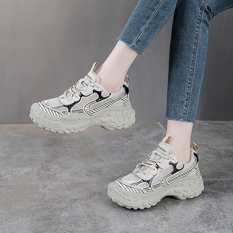 Giày sneaker chunky đế dày lưới thoáng khí xuân hè — Màu sâm panh