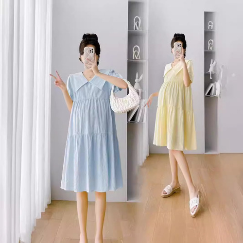 Pregnant women's dress summer new loose doll collar summer skirt for women small person fashionable summer skirt