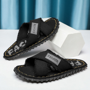 Men's one-word Slipper 2023 Summer new fashion personality trend slippers beach shoes cross-border one-button distribution
