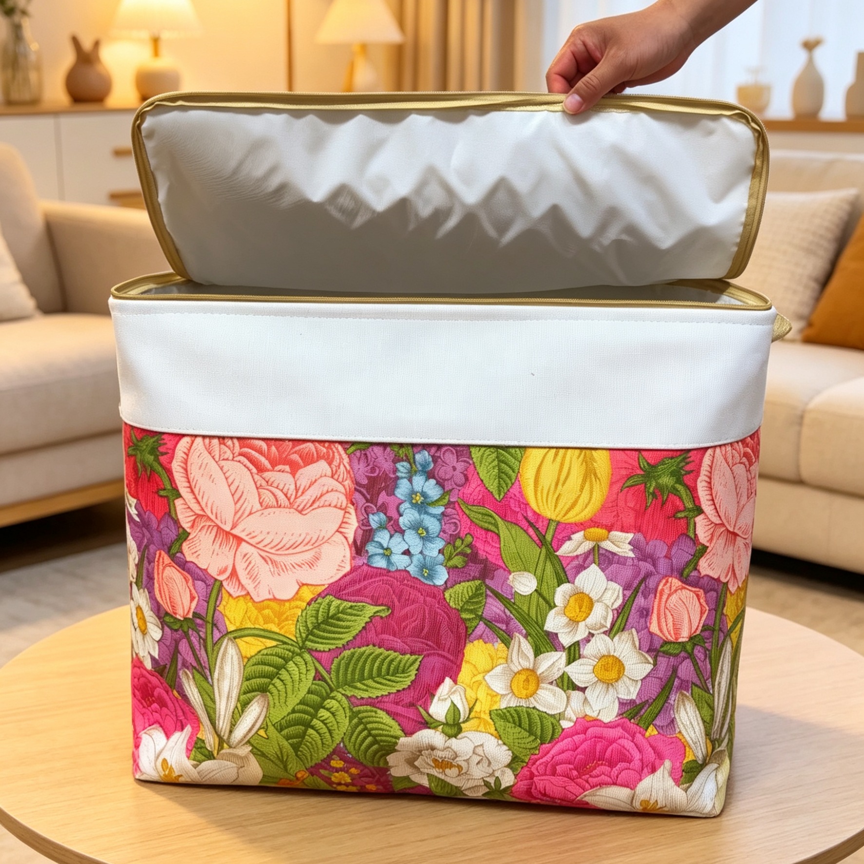 (In Stock, Fast Shipping) Household Zippered Storage Box with Steel Ring and Lid, Moisture-Proof Organizer Bag, Foldable Moving Container