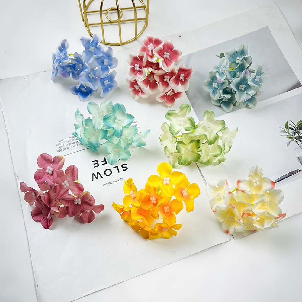 Pintura al óleo de imitación de hidrenias DIY9 cabeza tela de seda falsa flor tocado de flores de pinza material de diseño floral decoración de fotografía del hogar