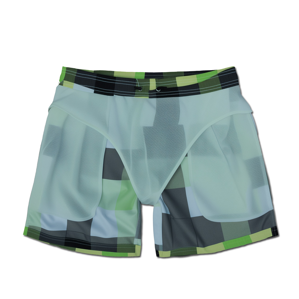Men's Quick Drying Swim Trunks Green Plaid Beach Shorts_voghion.com