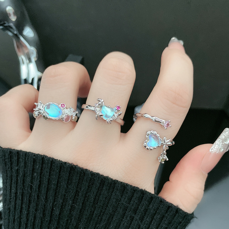 10g Weight Artificial Gemstones Inlay Material Open Rings Classification 1 Piece Quantity Casual Occasion Copper Material Heart Shape, Bow Knot Pattern Women's Gender Inlay Design Lady Style Copper Lady Inlay Heart Shape Bow Knot Artificial Gemstones Open Rings 6