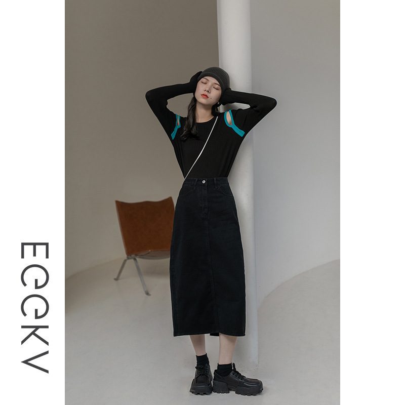 Taitai コントラストカラーオフショルダー中空セーター女性のための 2025 春と秋の新しい女性のスリム長袖ボトリングシャツアウターウェア婦人服