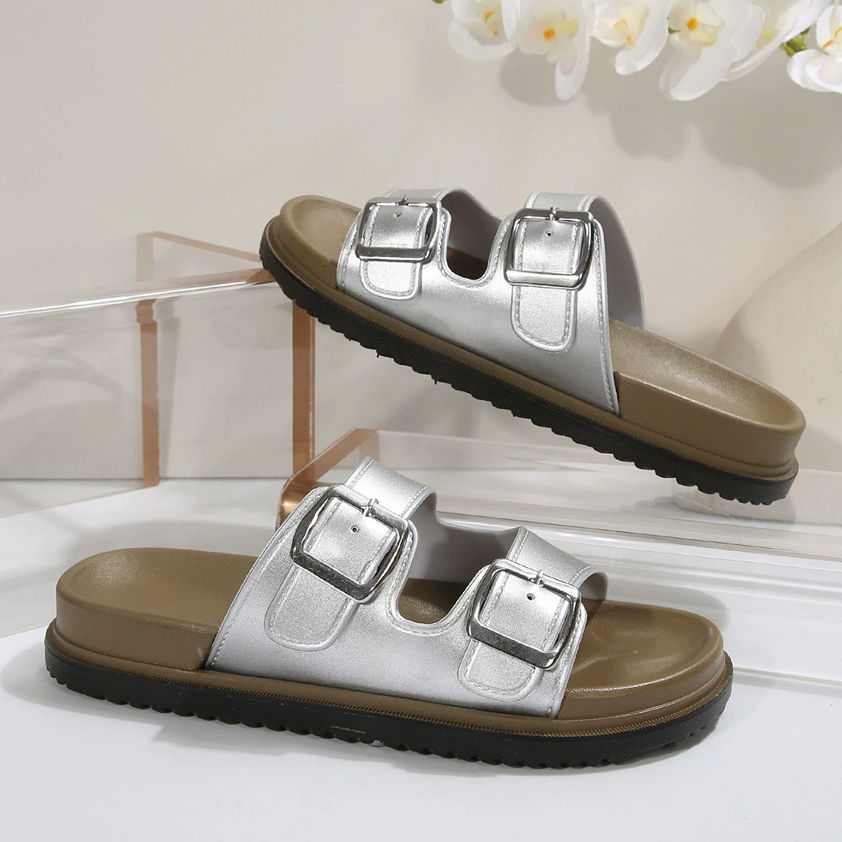 2025 новые летние туфли Birkenstock, повседневные шлепанцы, женская летняя обувь Birkenstock, полусандалии с пряжкой на ремне