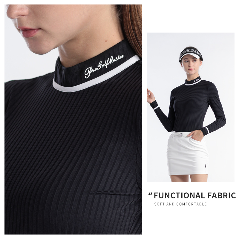 Áo thun dài tay golf nữ PGM vải kết cấu dọc mềm co giãn — YF617-Áo màu đen, YF617-Áo màu trắng, YF617-Áo màu xanh nhạt