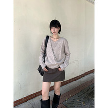 MMC针织衫女装秋季新款韩系宽松v领套头高级感羊毛毛衣假两件上衣