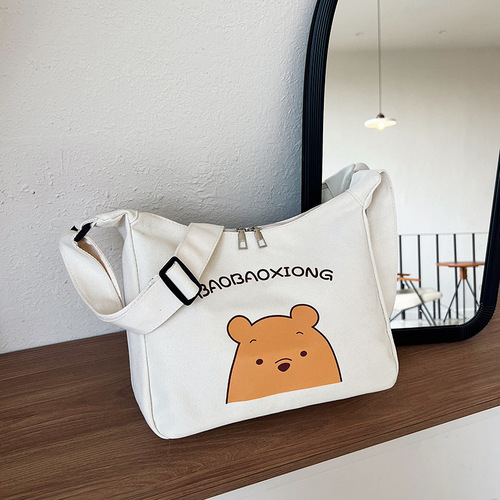 Cotton Canvas Women's Crossbody Bag 2024 Trendy Tote Bag Large Capacity Single Shoulder Bag Versatile University Student School Bag