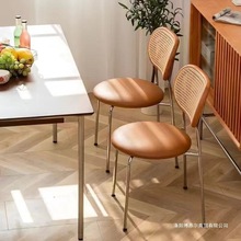 中古藤编椅子网红实木餐椅现代简约家用阳台餐厅高档靠背凳子