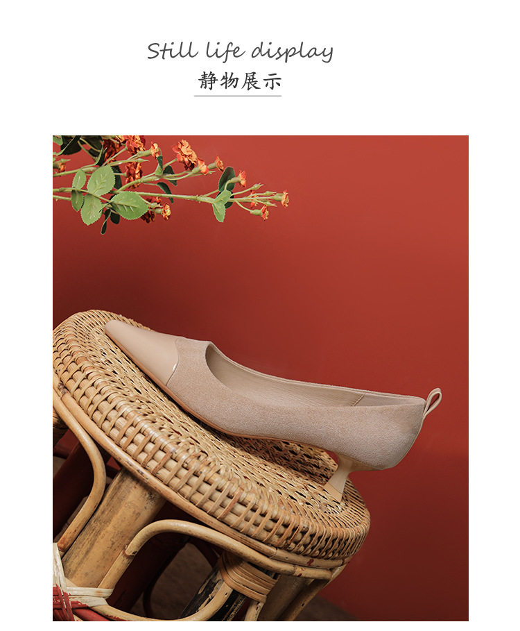 Giày cao gót mũi nhọn da lộn phối da cừu thanh lịch, gót nhọn 3–6 cm — Màu mơ, Màu nâu chi tiết 6