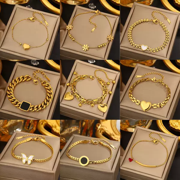 Cross-Border Bracelet Ins Niche Design Retro Titanium Steel Bracelet Heart Butterfly Bracelet Geometric Bracelet Wholesale