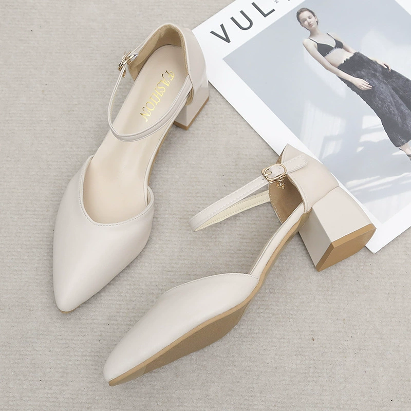 Женские сандалии Baotou 2021 Корейская версия нового лета с пряжкой на полом толстом каблуке профессиональная обувь на высоком каблуке оптом