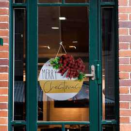 花惹草欧美圣诞红格子欢迎装饰木牌夏秋乡村前门家居壁挂装饰花环