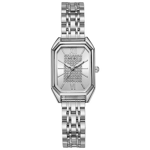  New Casual Fashion Steel Band Diamond Ladies Watch Square Roman Numeral Starry Student Quartz Watch