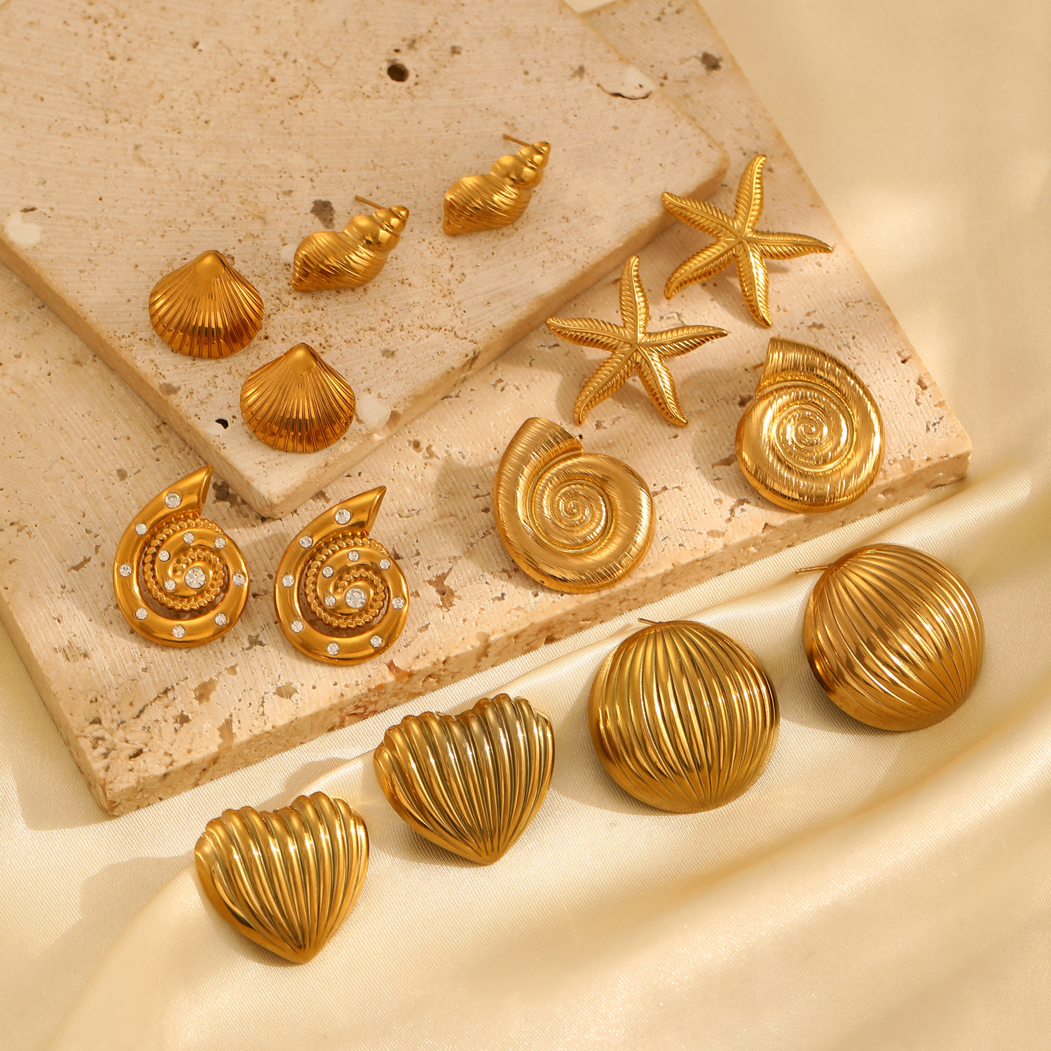 Plating Design 1 Pair Vintage Style Classic Style Starfish Conch Plating 304 Stainless Steel 18K Gold Plated Ear Studs