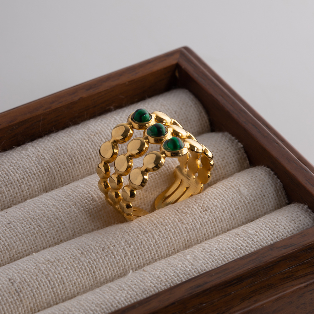 French Style Round Stainless Steel Inlay Gem Open Ring 1 Piece