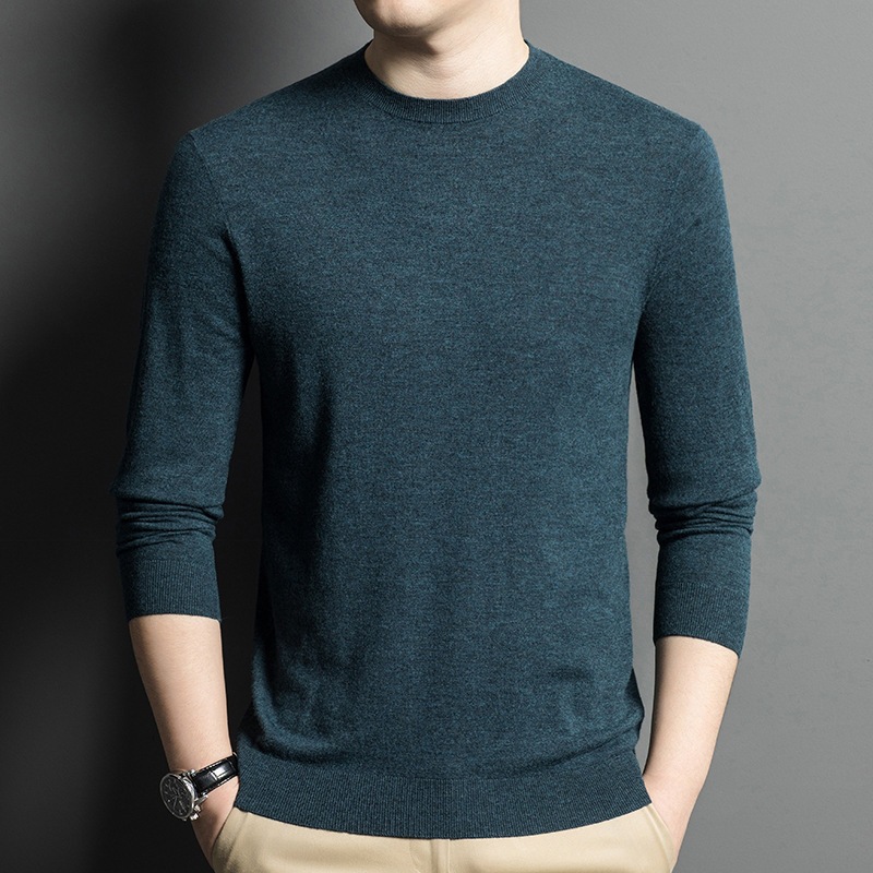 精纺保暖羊毛衫针织男士新款2024打底毛衣薄款圆领品牌春秋季纯色