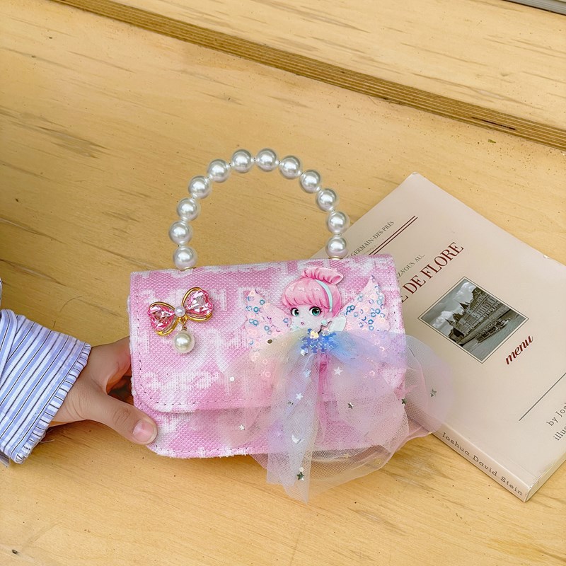 Bolsos infantiles, bolsos de moda princesa de perlas, bolsos de cambio de chicas lindas, bolsos de hombro de encaje