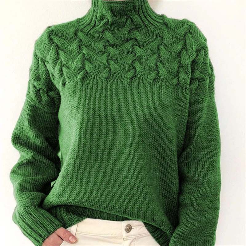 Cross-Border Amazon High-Neck Long-Sleeve Sweater Cross-Border In-Stock Women's Clothing Independent Station Ebay Fashion Cable Knit Details