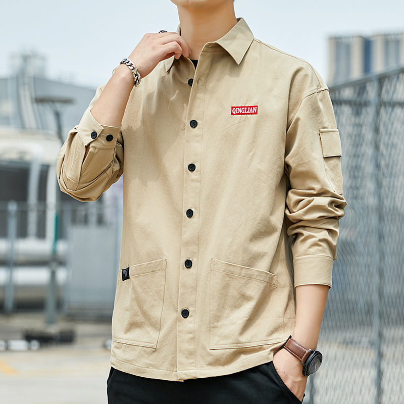 Camisa de manga larga de los hombres de estilo coreano casual capa artística de los hombres ropa de trabajo camisa suelta nueva superior de algodón puro