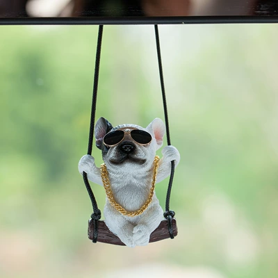 Car hanging pendant Internet famous swing method - white-bulldog-glasses-gold-chain
